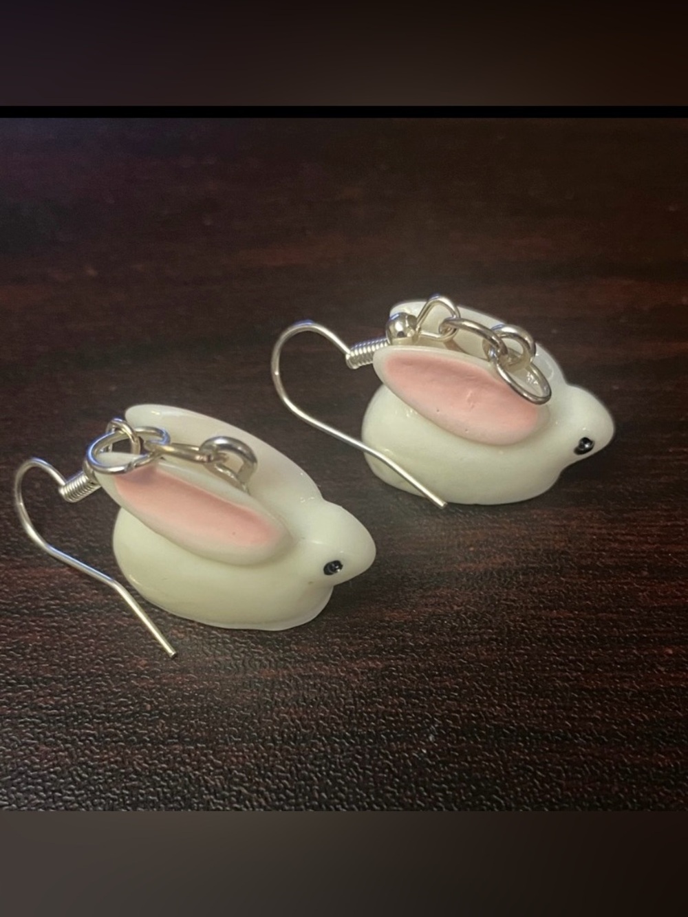 Delightful Pink and White Bunny Earrings